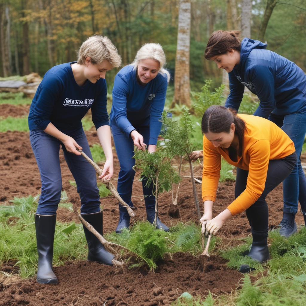 Volunteers planting trees as part of the Global Awareness Initiative
